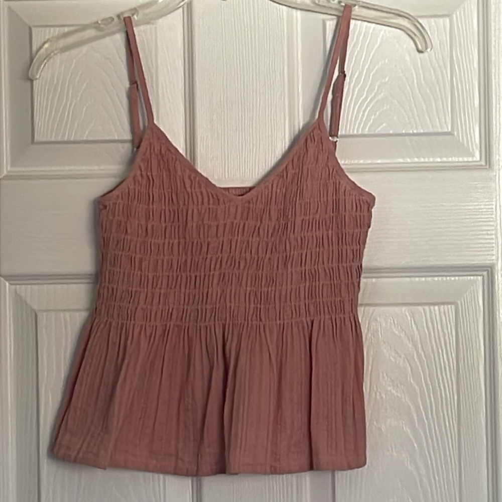 Solid Shirred Ruffle Hem Cami Top L